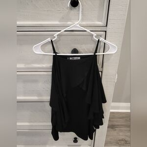 Jennifer Lopez Black Ruffle Spaghetti Strap Top